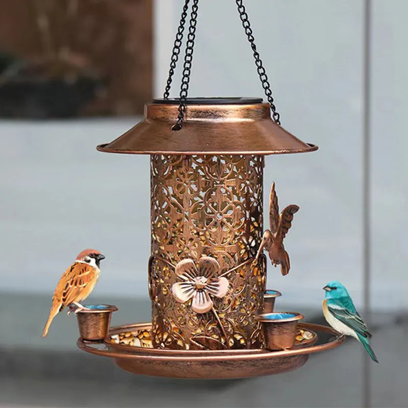 Hanging Metal Solar Bird Feeder for Outdoors