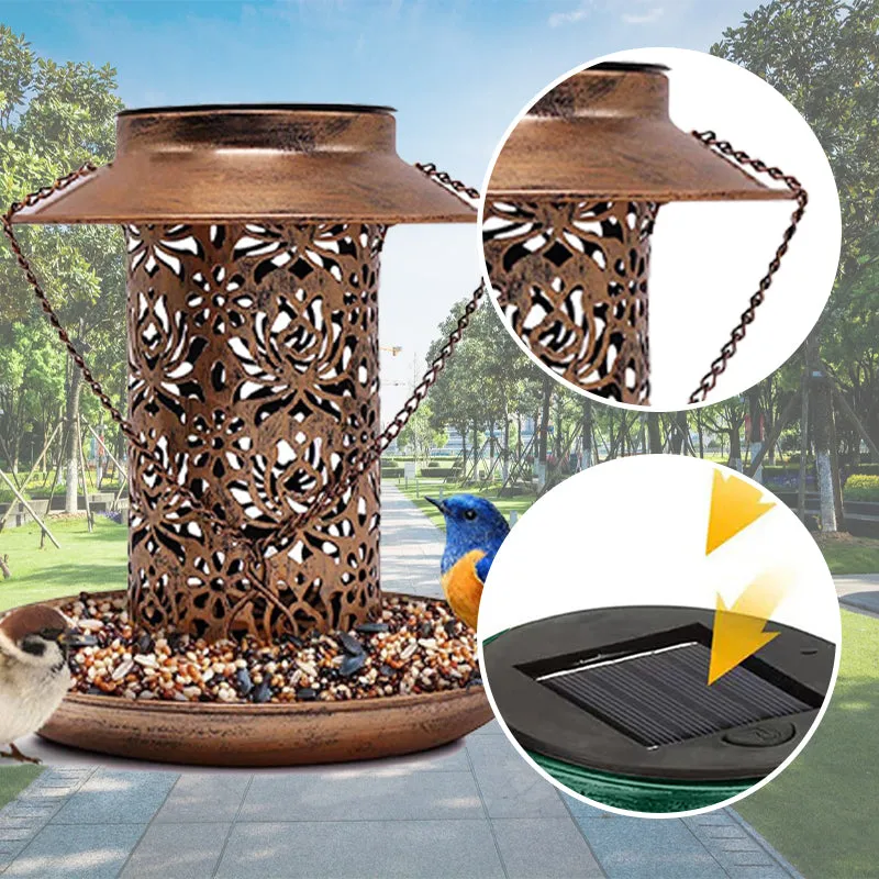 Hanging Metal Solar Bird Feeder for Outdoors