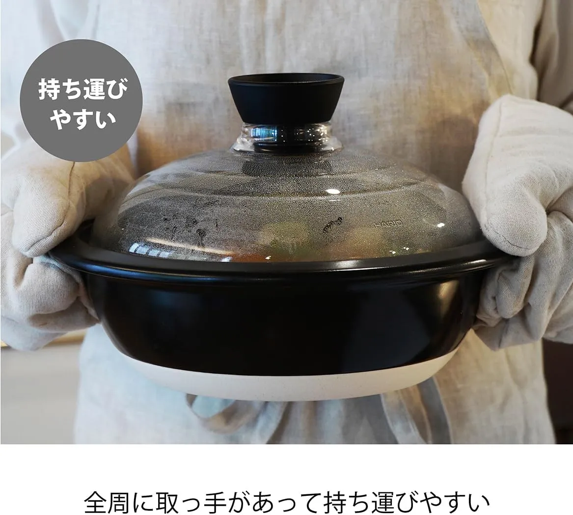 HARIO GDN-225-B-W Pot with Glass Lid No. 8, 78.6 fl oz (2,000 ml)