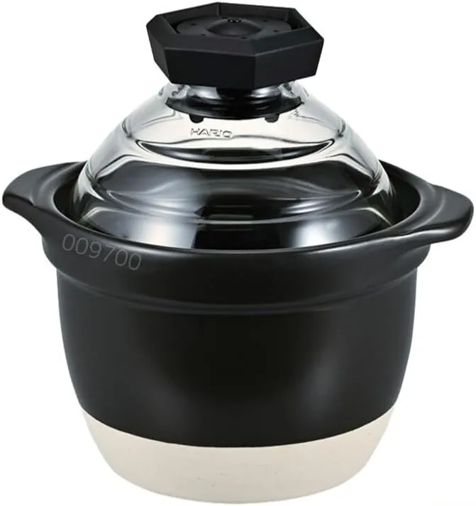 HARIO GNR-150-B-W Rice Pot with Glass Lid, 1 to 2 Cups, Visible Inside, Heat-resistant Glass, Ceramic, Made in Japan
