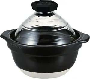 HARIO GNR-200-B-W Rice Pot with Glass Lid, 2-3 Cups, Visible Inside Heat-resistant Glass, Ceramic, Made in Japan