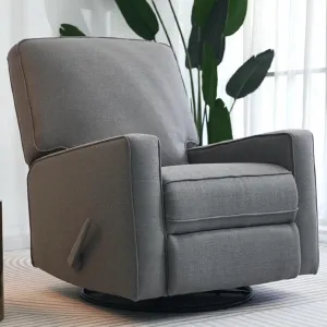 Harkawon Swivel Recliner Chair Glider Rocking Recliner Fabric Chair, Comfy Upholstered Glider Rocker for Nursery, Modern Armchair with Tall Back for Living Room, Bedroom Gray