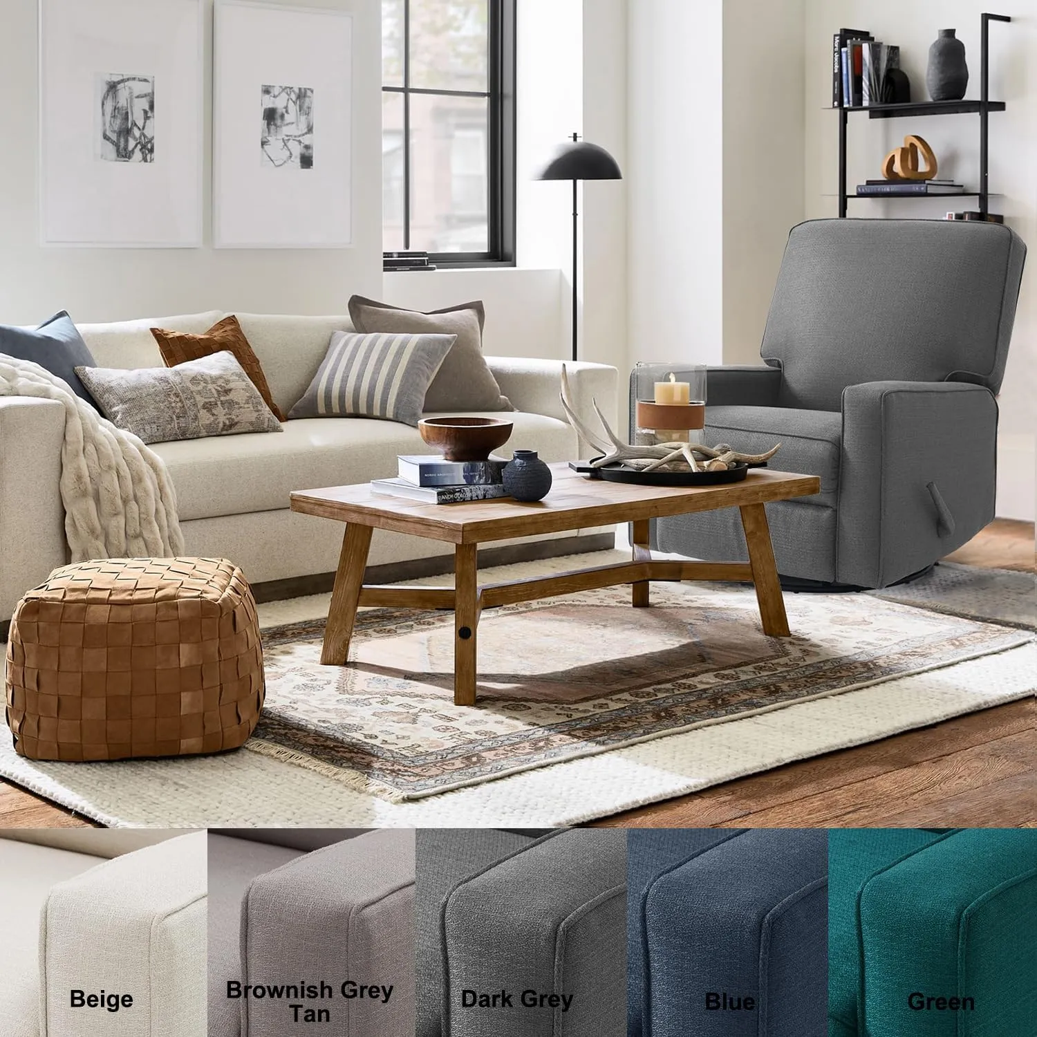 Harkawon Swivel Recliner Chair Glider Rocking Recliner Fabric Chair, Comfy Upholstered Glider Rocker for Nursery, Modern Armchair with Tall Back for Living Room, Bedroom Gray
