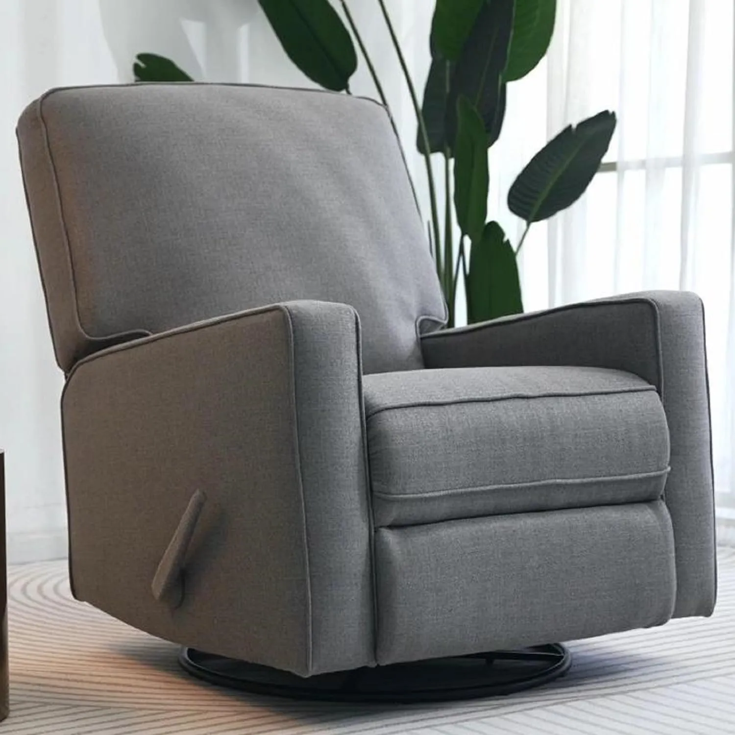 Harkawon Swivel Recliner Chair Glider Rocking Recliner Fabric Chair, Comfy Upholstered Glider Rocker for Nursery, Modern Armchair with Tall Back for Living Room, Bedroom Gray