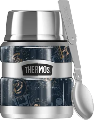 Harry Potter Celestial Hogwarts Pattern THERMOS STAINLESS KING Stainless Steel Food Jar with Folding Spoon, Vacuum insulated & Double Wall, 16oz