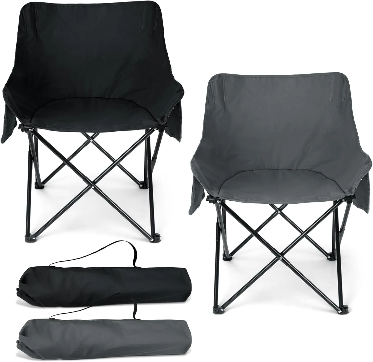 HaSteeL Camping Chair for Adults, Compact Folding Portable Chairs Set with Side Pockets for Outdoors Fishing, Hiking, Backpacking, Beach, Patio, Travel, Support 250lbs, & Storage Bags (Black & Grey)