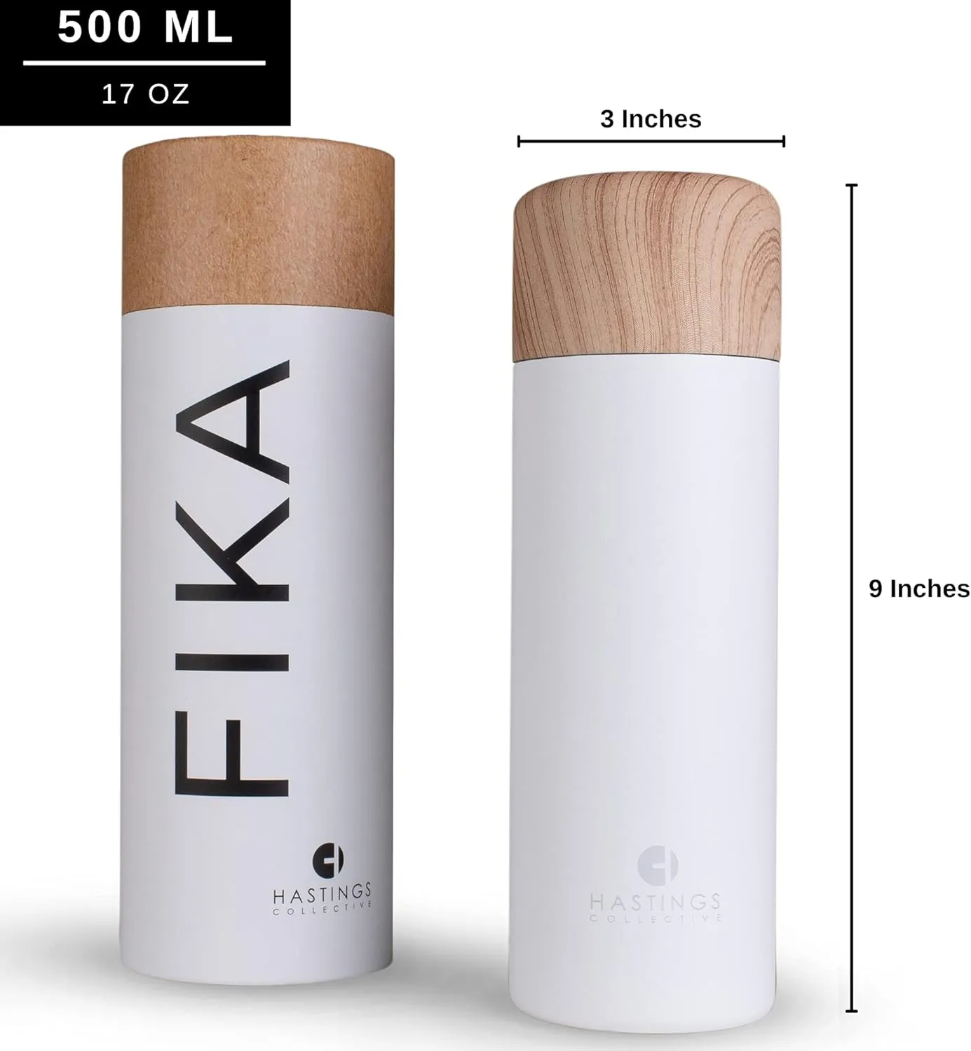 HASTINGS COLLECTIVE FIKA Slim Coffee Travel Mug Tumbler - Stainless Steel Vacuum Insulated Thermos Cup with Spill Proof Lid, 17oz (500ml) (White)