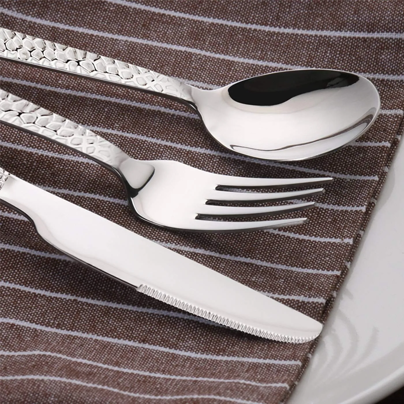 HaWare 65-Piece Hammered Flatware Serving Set, Stainless Steel Silverware Cutlery Set for Home/Hotel/Restaurant, Service for 12, Elegant & Classic Design, Dishwasher Safe-Square Edge