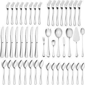 HaWare 68 Pieces Silverware Set with Serving Set, Stainless Steel Modern Flatware Eating Utensils Set, Includes Forks/Spoons/Dinner Knives, Service for 12, Mirror Polished, Dishwasher Safe