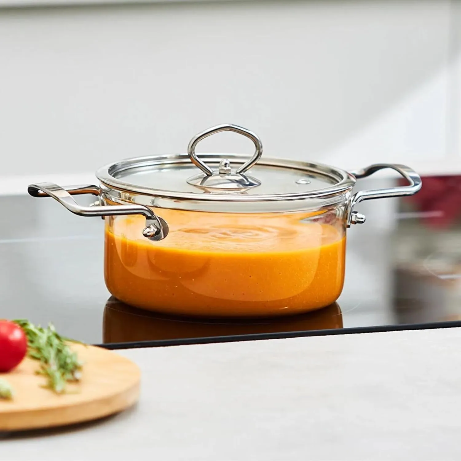Heat-Resistant Glass Stock Pot with Glass Lid, Clear Glass Pot, Glass Cooking Pot for Stove Top, Heat Resistant Glass Boiling Pot with Handles (2,5 L)