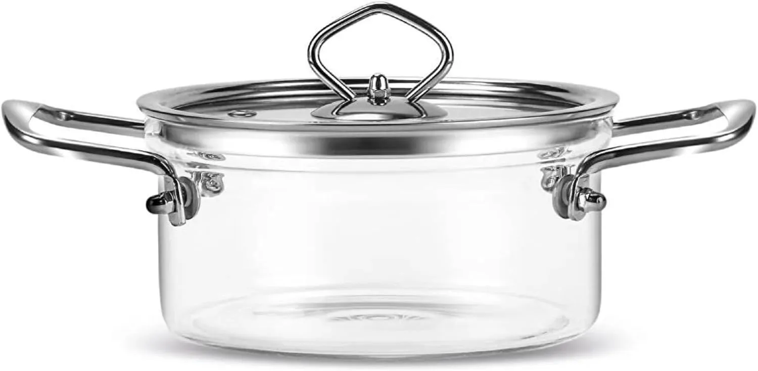 Heat-Resistant Glass Stock Pot with Glass Lid, Clear Glass Pot, Glass Cooking Pot for Stove Top, Heat Resistant Glass Boiling Pot with Handles (2,5 L)