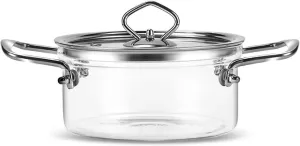 Heat-Resistant Glass Stock Pot with Glass Lid, Clear Glass Pot, Glass Cooking Pot for Stove Top, Heat Resistant Glass Boiling Pot with Handles (2,5 L)