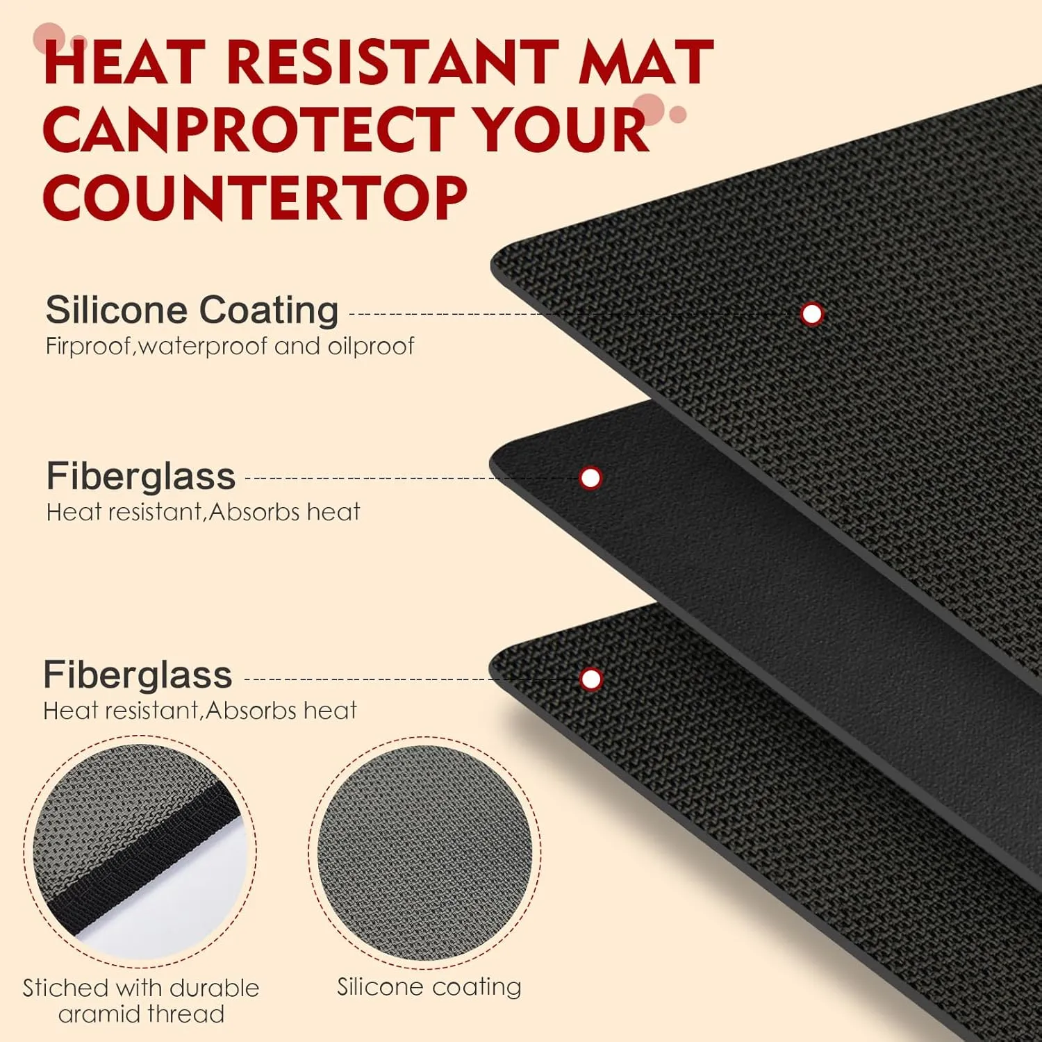 Heat Resistant Mats for Countertop, 15x18in Heat Resistant Mats for Air Fryer, Heat Resistant Grill Mats, Kitchen Countertop Protector for Air Fryer, Oven, Coffee Maker, Microwave, Toaster, 2PCS