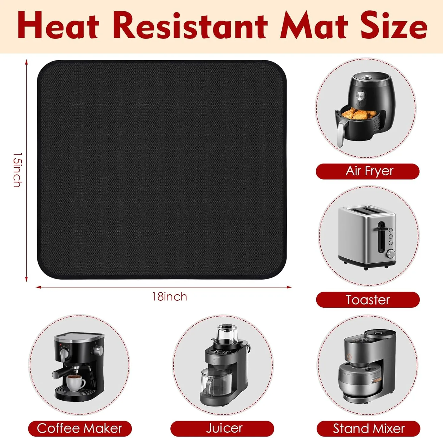 Heat Resistant Mats for Countertop, 15x18in Heat Resistant Mats for Air Fryer, Heat Resistant Grill Mats, Kitchen Countertop Protector for Air Fryer, Oven, Coffee Maker, Microwave, Toaster, 2PCS