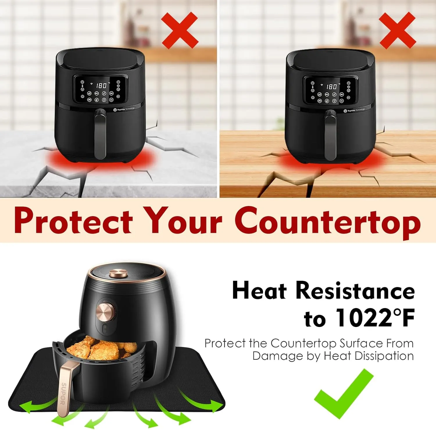 Heat Resistant Mats for Countertop, 15x18in Heat Resistant Mats for Air Fryer, Heat Resistant Grill Mats, Kitchen Countertop Protector for Air Fryer, Oven, Coffee Maker, Microwave, Toaster, 2PCS