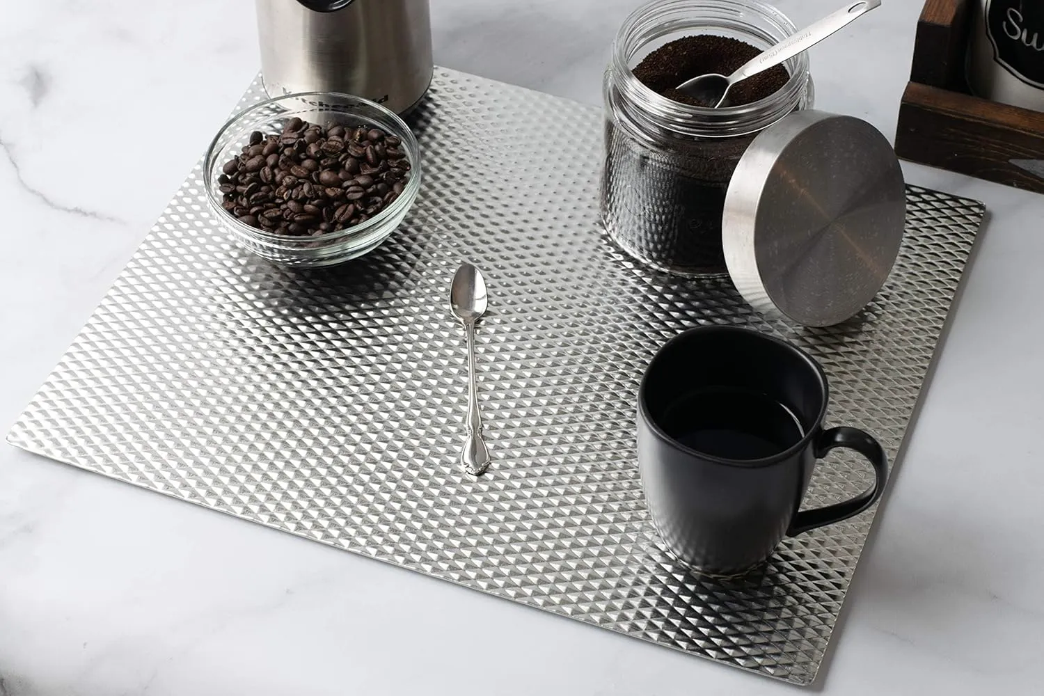 Heat Resistant, Non-Slip, Metal Counter/Table Protector Mat, Large - 14" x 17" - 2 Pack - Silver