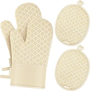 Heat Resistant Oven Mitts & Holders Set - Non-Slip Silicone Surface - Qevooon