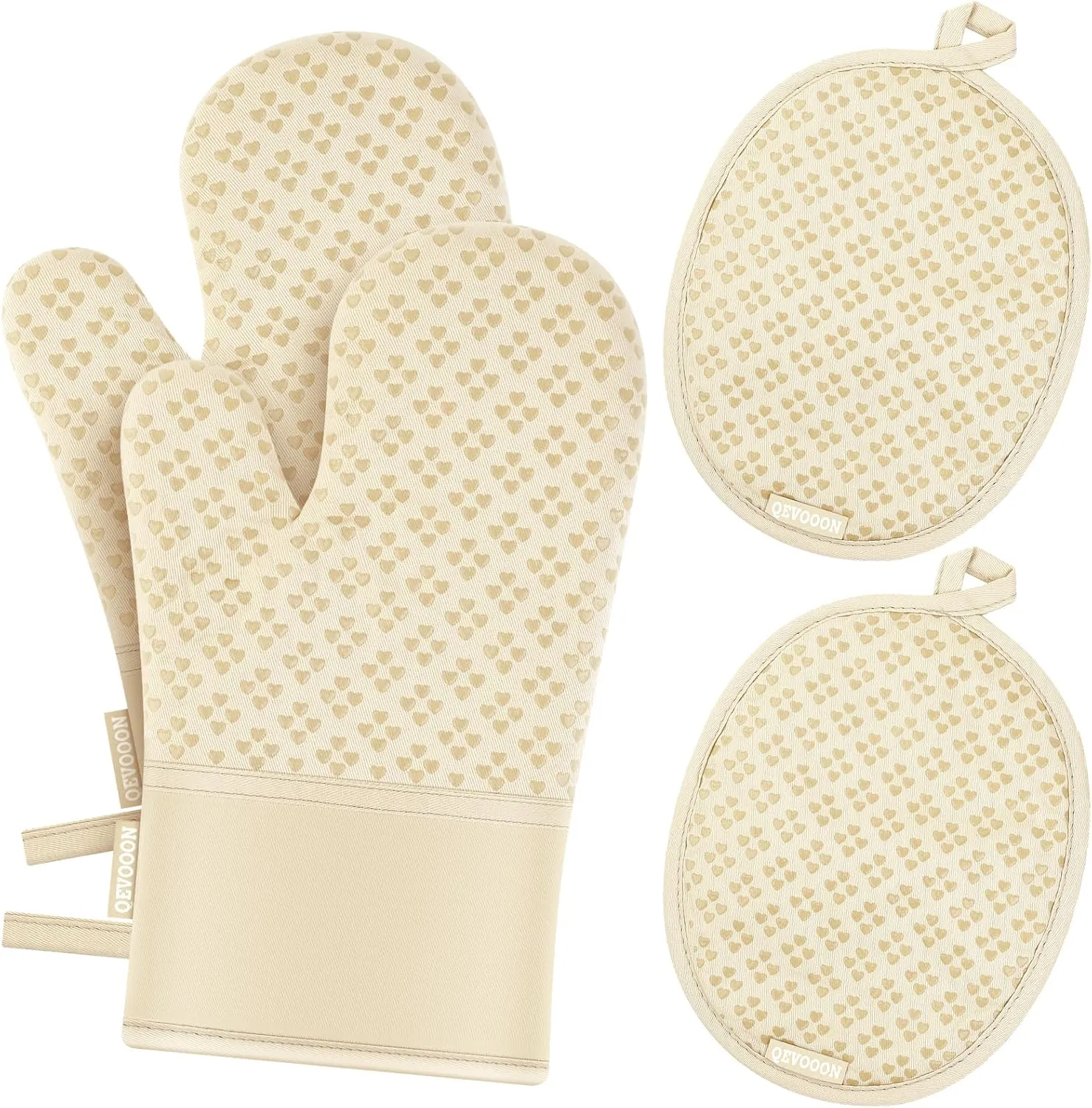 Heat Resistant Oven Mitts & Holders Set - Non-Slip Silicone Surface - Qevooon