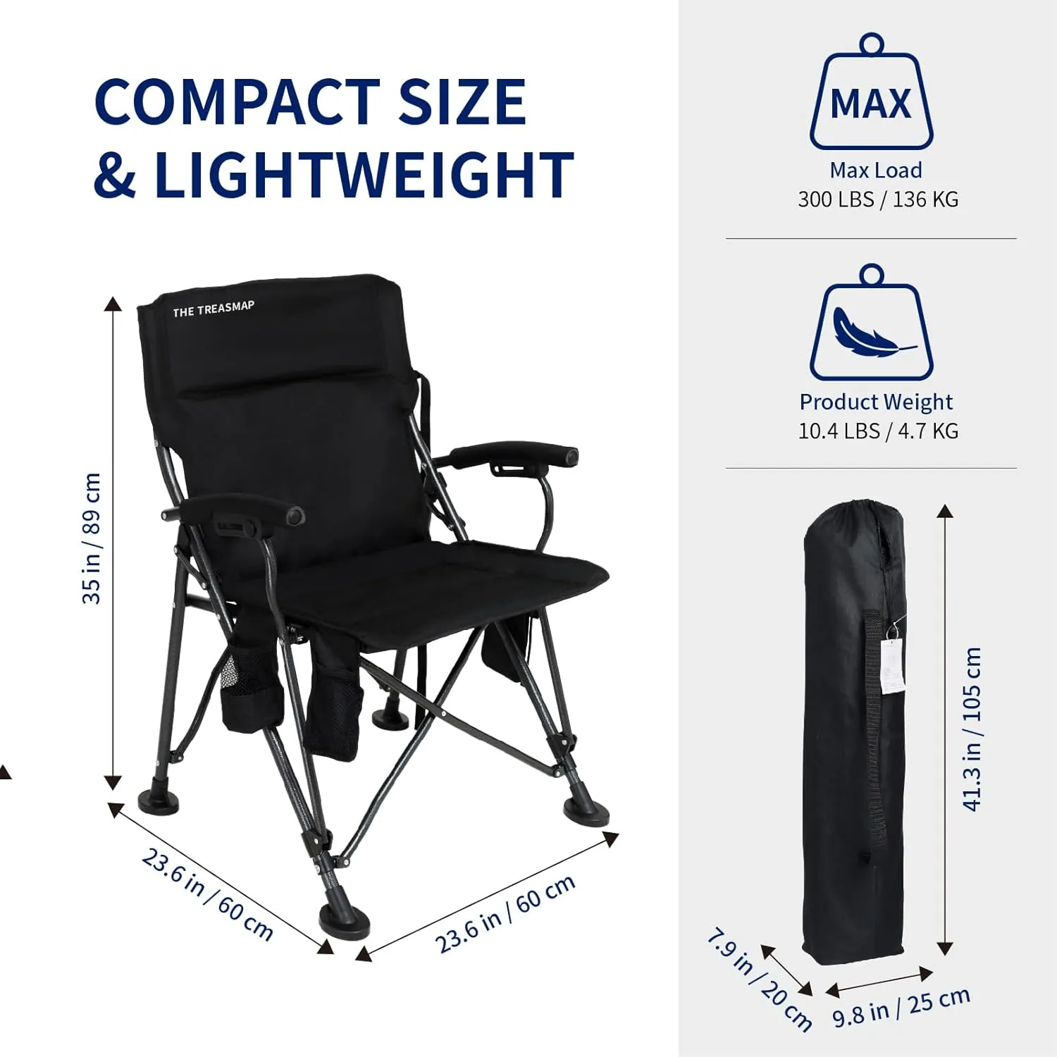 Heated Camping Chairs Adults Folding: Oversized Foldable Outdoor Chair for Outsides with Cup Holder – Heavy Duty Heating Portable Chair Sports Fishing Soccer Lawn Battery NOT Included (Black, X Large)