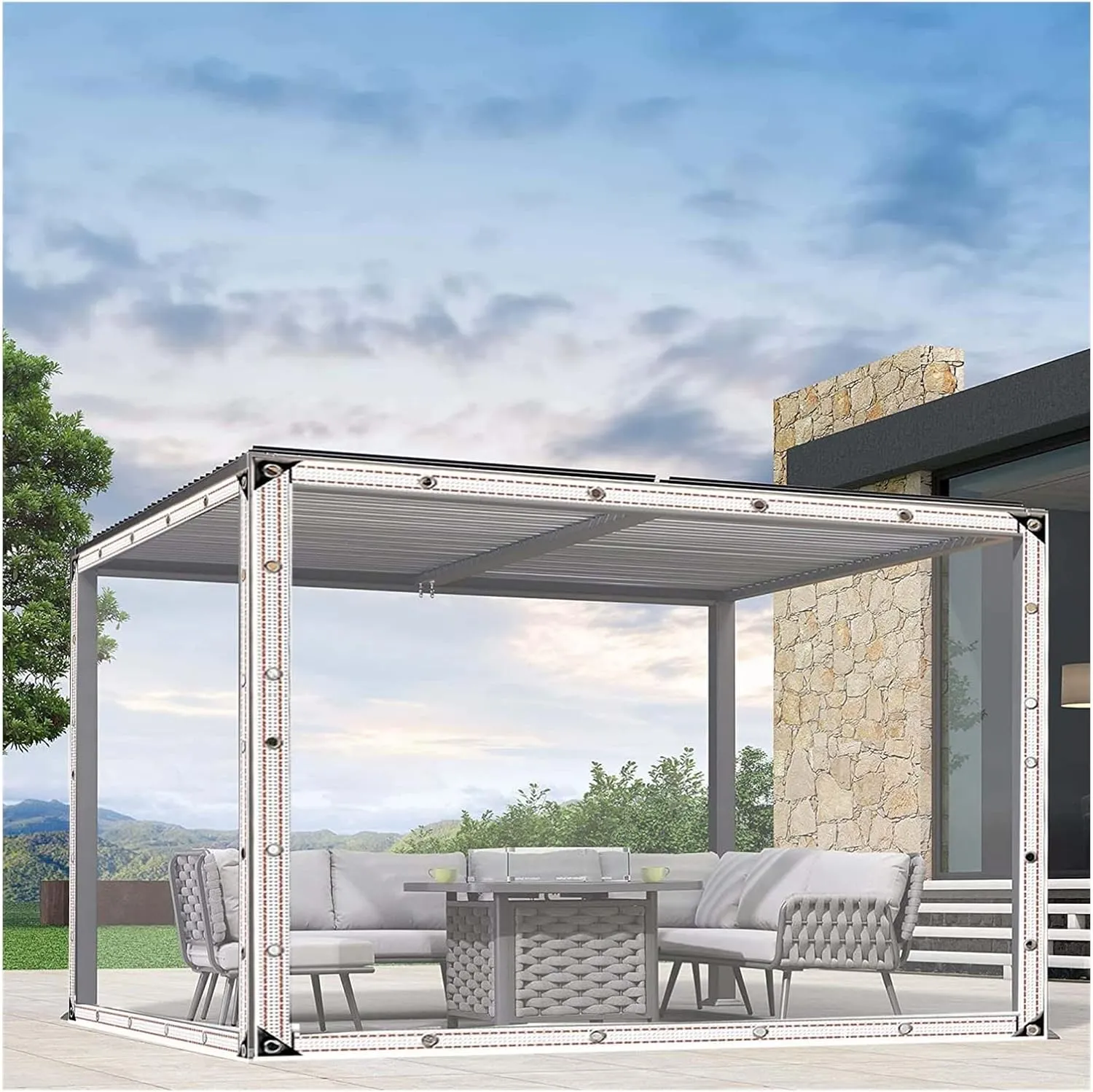 Heavy Duty Clear Waterproof Tarpaulin with EyeletsFurniture Caravan Cover Sheet PVC for Camping Fishing Gardening(3.28x4.92ft/1x1.5m)