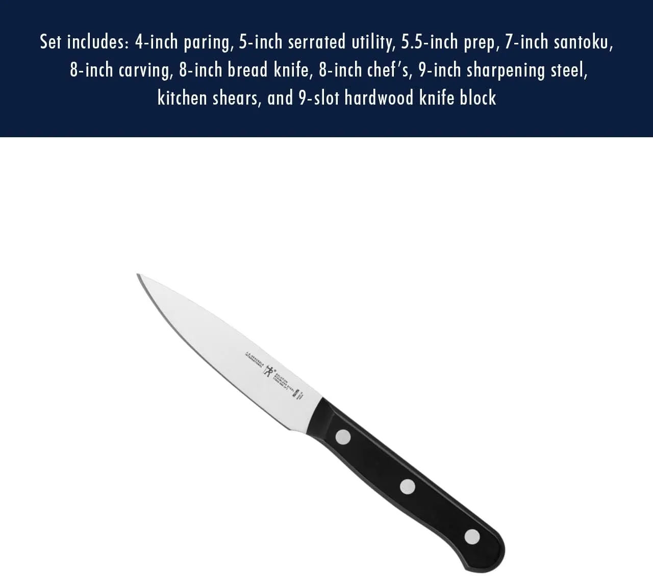 HENCKELS Solution Razor-Sharp 10-pc Knife Set, Chef Knife, Bread Knife, German Engineered Informed by 100  Years of Mastery, Black/Stainless Steel