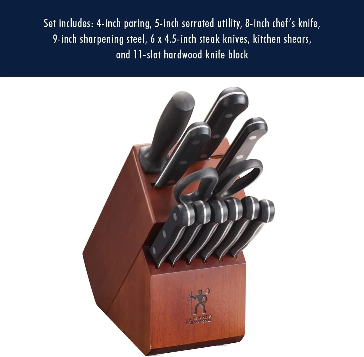 HENCKELS Solution Razor-Sharp 12-pc Knife Set, Chef Knife, Bread Knife, Steak Knife, German Engineered Informed by 100  Years of Mastery,Walnut