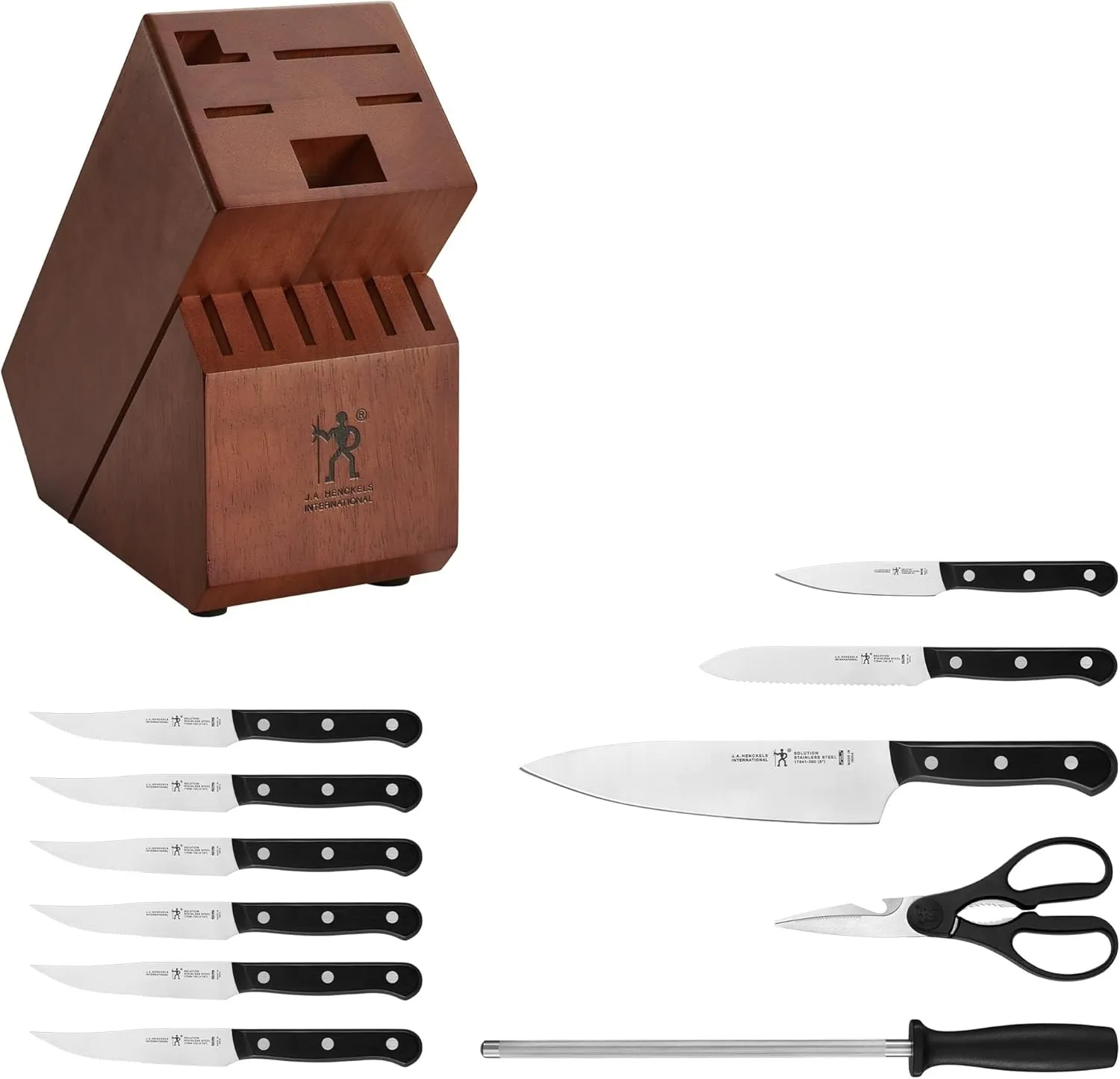 HENCKELS Solution Razor-Sharp 12-pc Knife Set, Chef Knife, Bread Knife, Steak Knife, German Engineered Informed by 100  Years of Mastery,Walnut