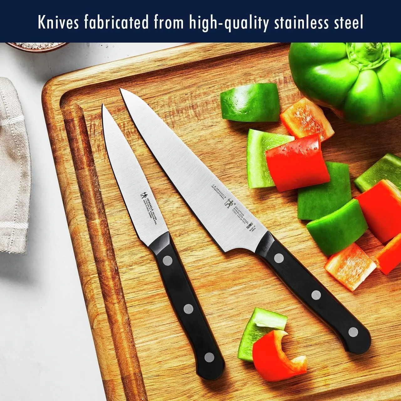 HENCKELS Solution Razor-Sharp 12-pc Knife Set, Chef Knife, Bread Knife, Steak Knife, German Engineered Informed by 100  Years of Mastery,Walnut