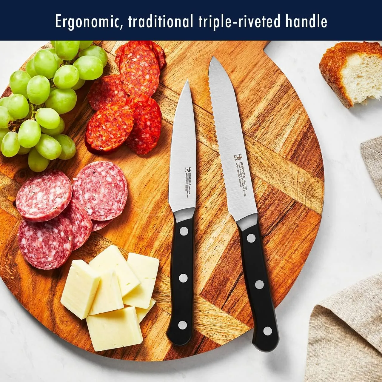 HENCKELS Solution Razor-Sharp 12-pc Knife Set, Chef Knife, Bread Knife, Steak Knife, German Engineered Informed by 100  Years of Mastery,Walnut