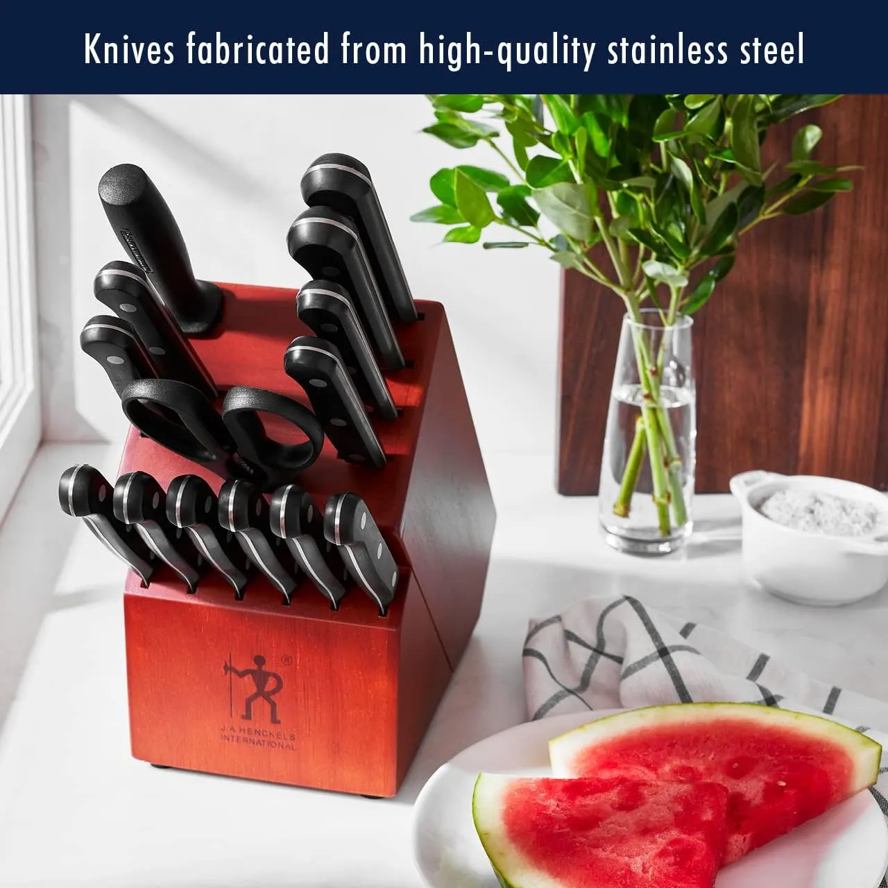 HENCKELS Solution Razor-Sharp 15-pc Knife Set, Chef Knife, Bread Knife, Steak Knife, German Engineered Informed by 100  Years of Mastery, Black/Stainless Steel