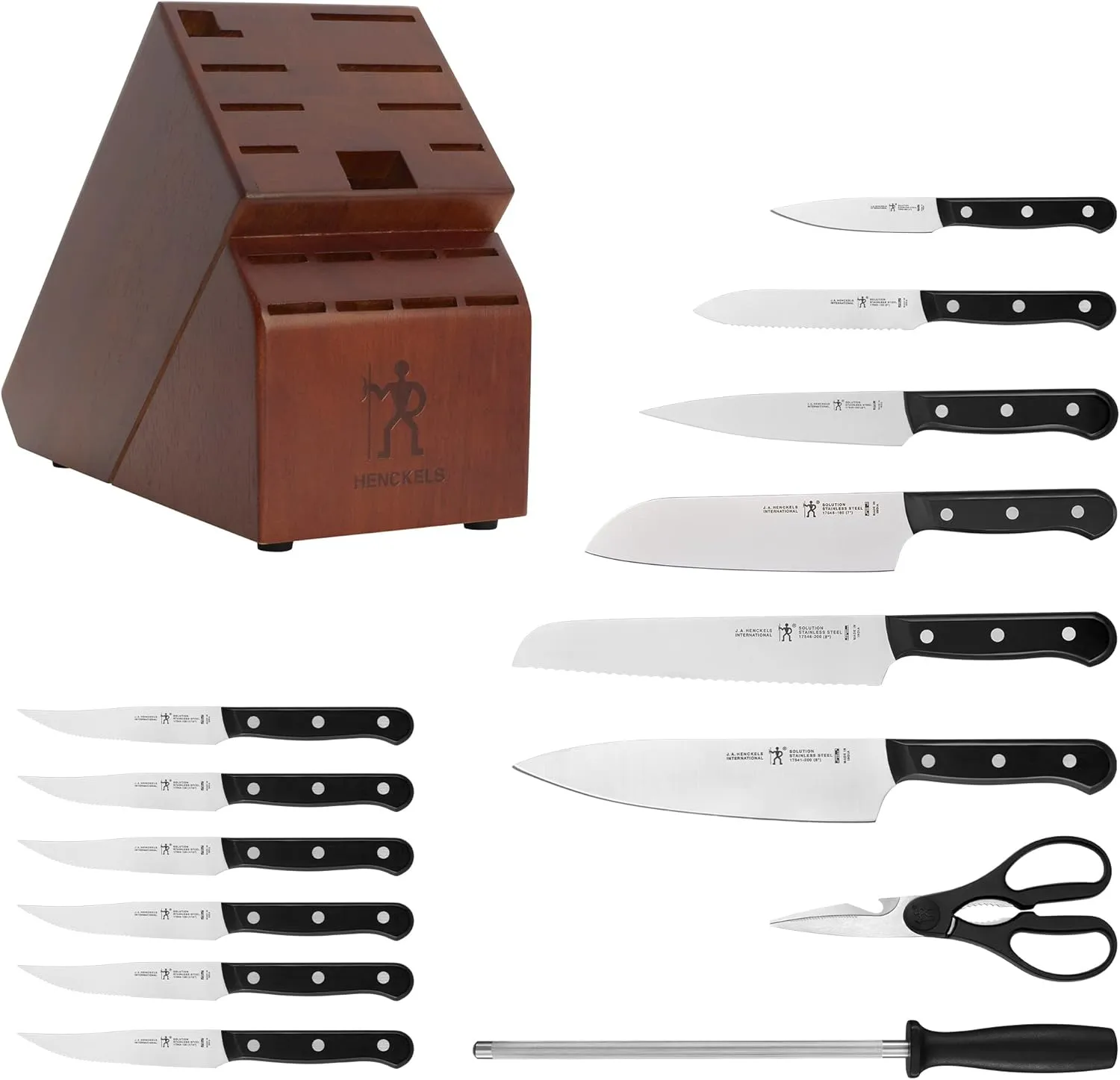 HENCKELS Solution Razor-Sharp 15-pc Knife Set, Chef Knife, Bread Knife, Steak Knife, German Engineered Informed by 100  Years of Mastery, Black/Stainless Steel
