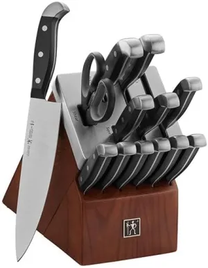 HENCKELS Statement 14-piece Self-Sharpening Knife Set with Block, Chef Knife, Paring Knife, Bread Knife, Steak Knife Set, Dark Brown, Stainless Steel