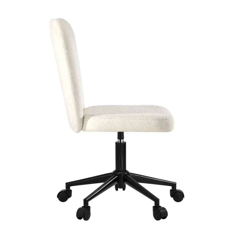 High Back Armless Office Chair Boucle White, Black, & Silver