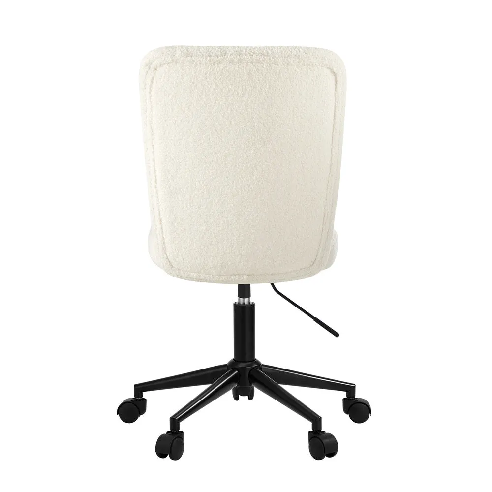 High Back Armless Office Chair Boucle White, Black, & Silver