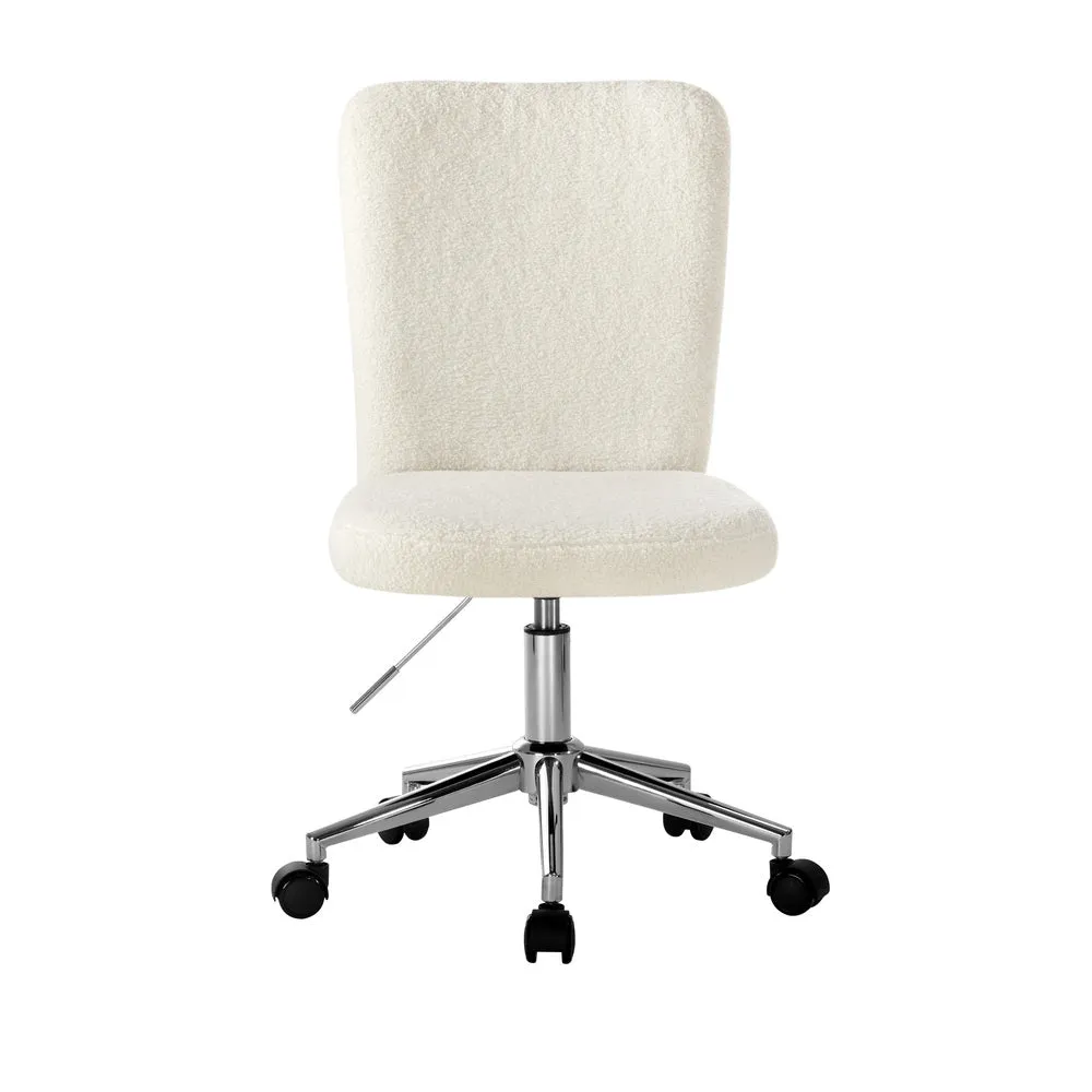 High Back Armless Office Chair Boucle White, Black, & Silver