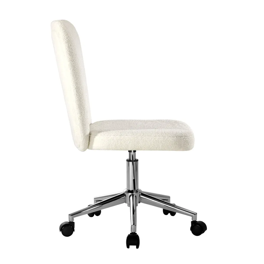 High Back Armless Office Chair Boucle White, Black, & Silver