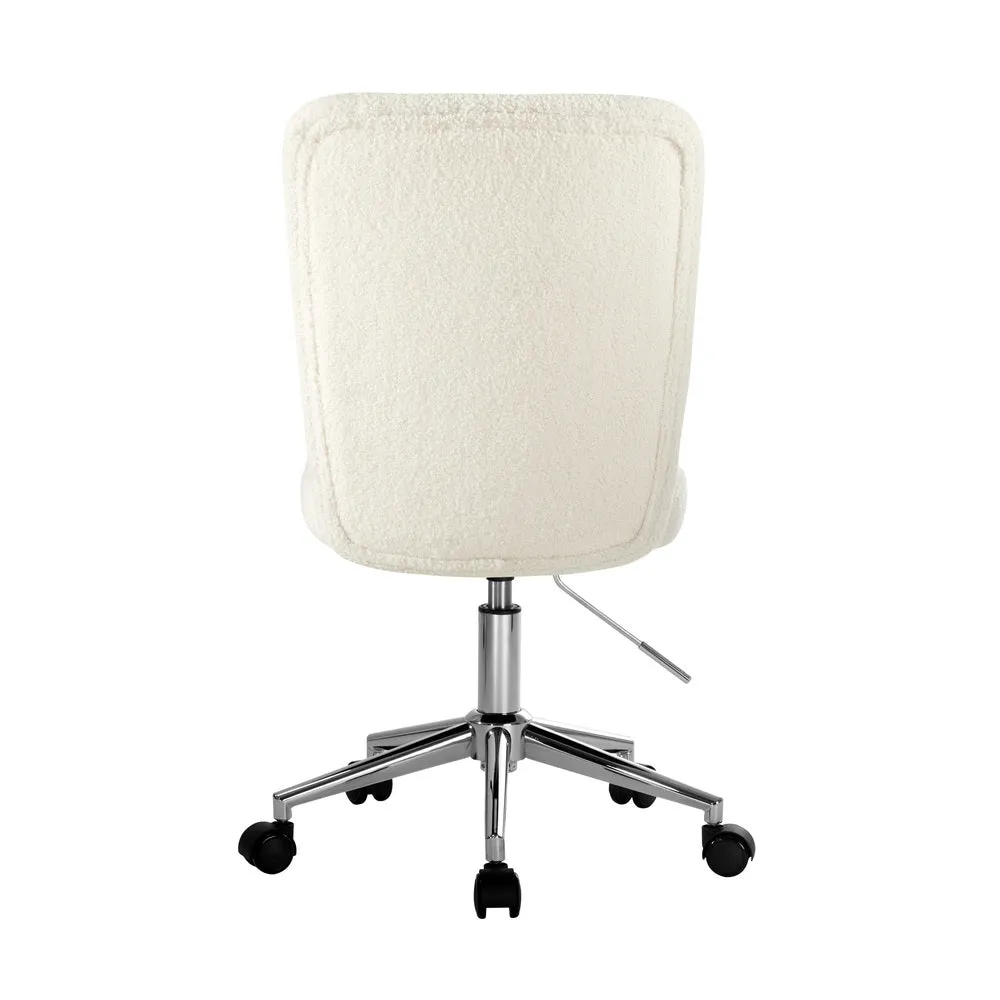 High Back Armless Office Chair Boucle White, Black, & Silver