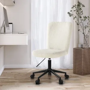 High Back Armless Office Chair Boucle White, Black, & Silver