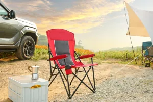 High Back Heavy Duty Lawn Chair-Supports 250lbs, Portable Collapsible Folding Chair with Cup Holder, Red-Ideal for Patio, Camping, Dining Room
