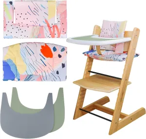 High Chair Cushion, Soft and Comfortable for Tripp Trapp High Chair Cushion, with Two High Chair Placemat, for Tripp Trapp Cushion Set Makes It More Comfortable for Baby (Colorful Patterns)