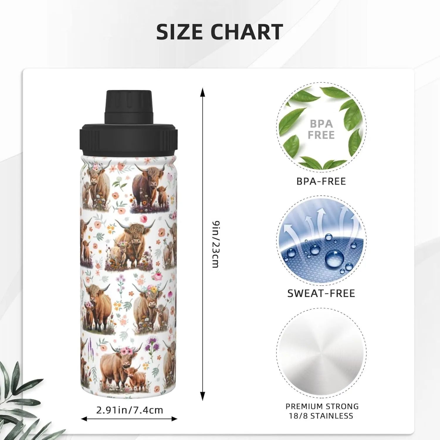 Highland Cow Gifts Water Bottle 18 Oz Stainless Steel Stainless Steel Vacuum Insulated Bottle Leak Proof Cup For Hot Or Cold Drinks