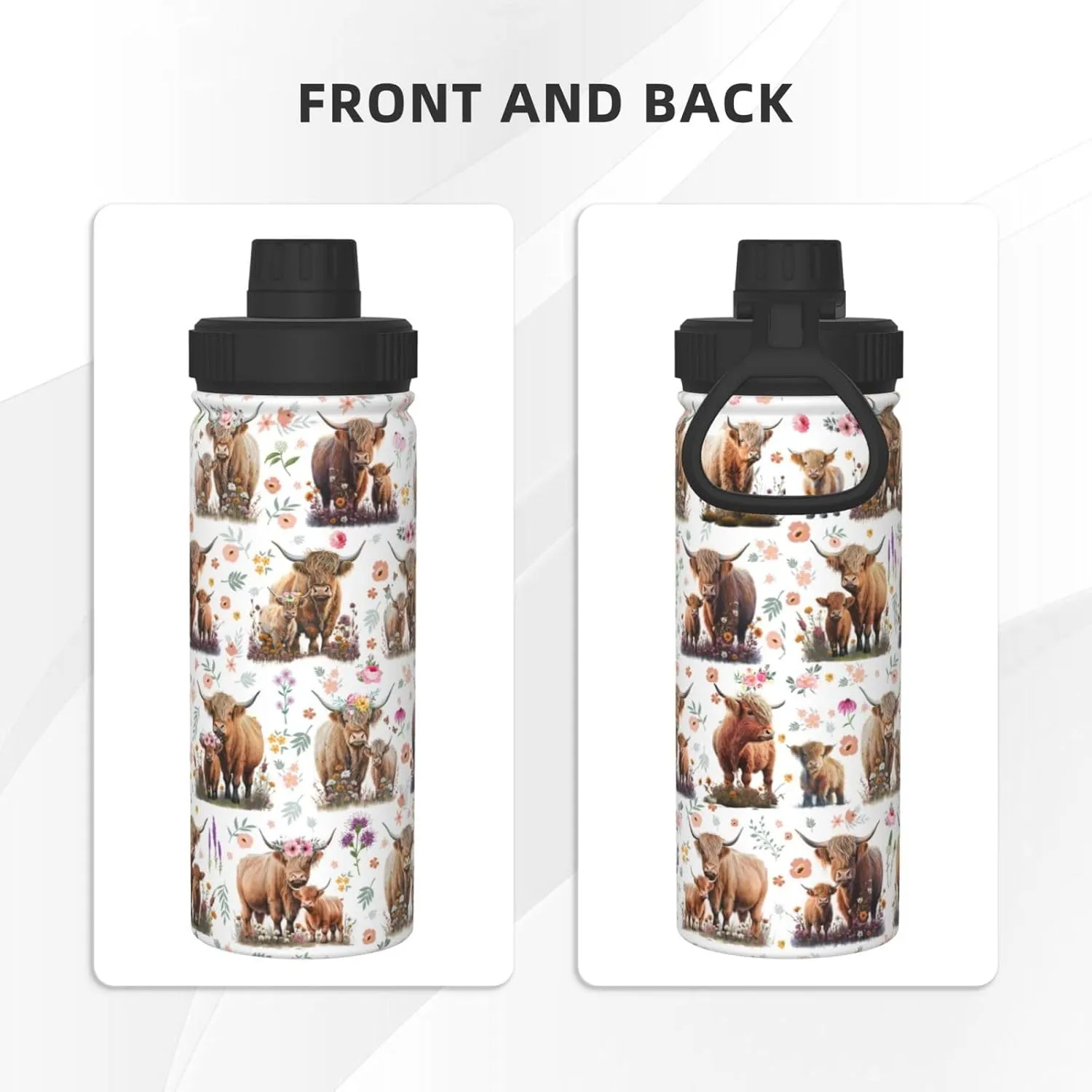 Highland Cow Gifts Water Bottle 18 Oz Stainless Steel Stainless Steel Vacuum Insulated Bottle Leak Proof Cup For Hot Or Cold Drinks