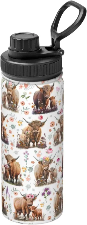 Highland Cow Gifts Water Bottle 18 Oz Stainless Steel Stainless Steel Vacuum Insulated Bottle Leak Proof Cup For Hot Or Cold Drinks