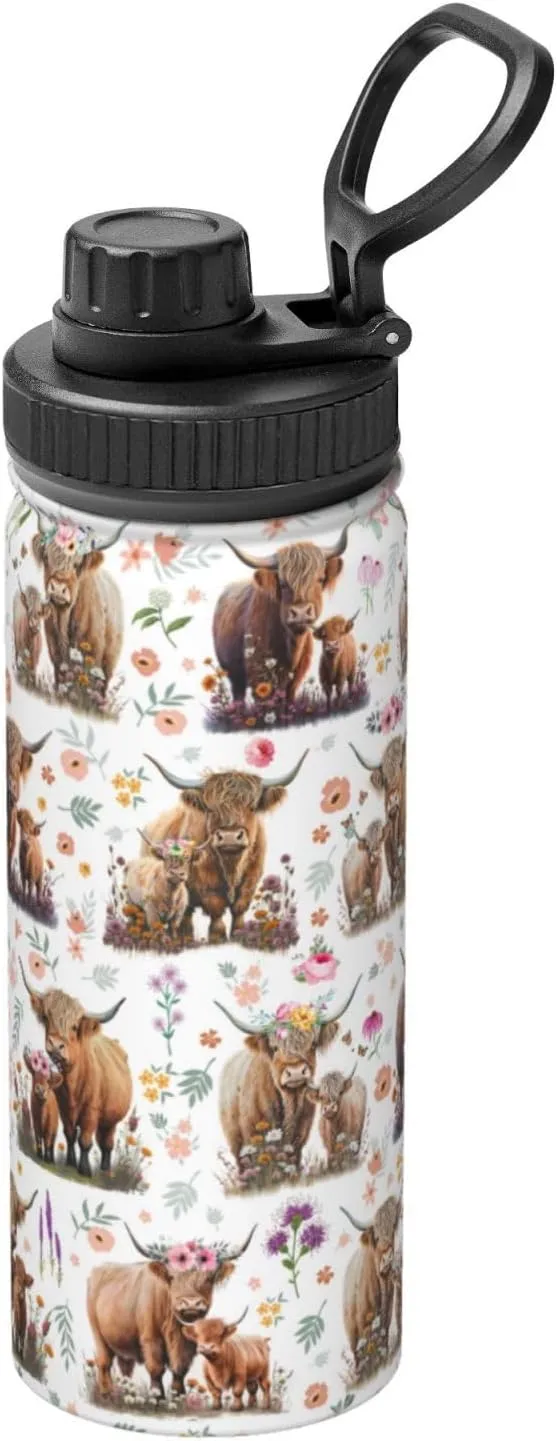 Highland Cow Gifts Water Bottle 18 Oz Stainless Steel Stainless Steel Vacuum Insulated Bottle Leak Proof Cup For Hot Or Cold Drinks