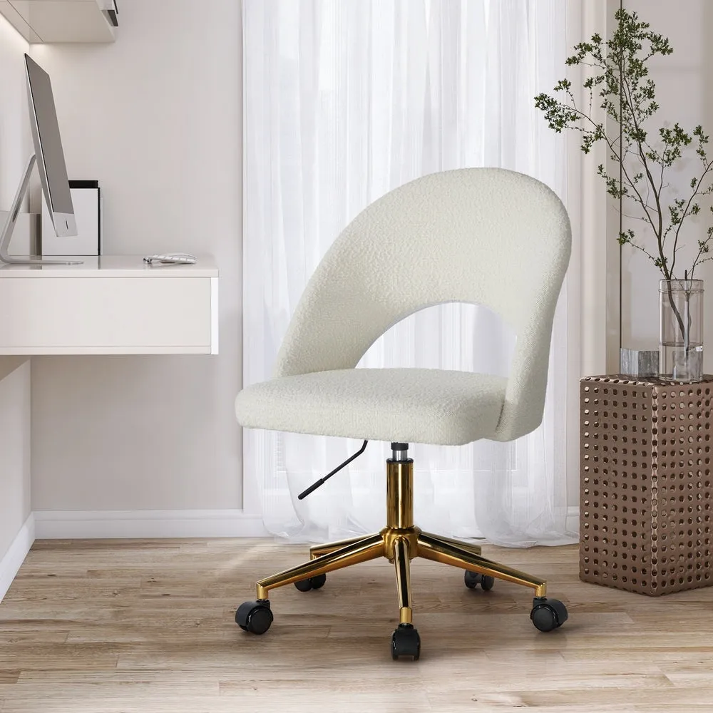 Hollow Armless Home Office Chair Boucle White/Gold/Silver