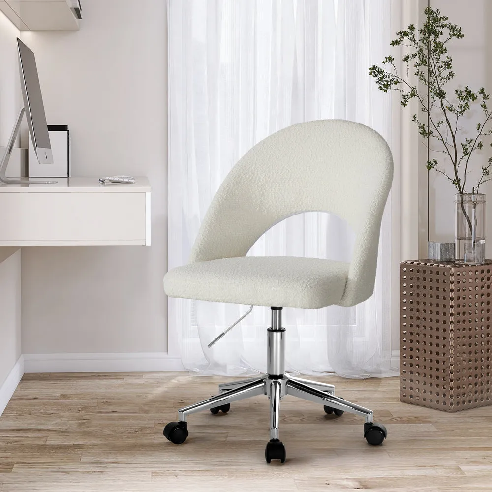 Hollow Armless Home Office Chair Boucle White/Gold/Silver