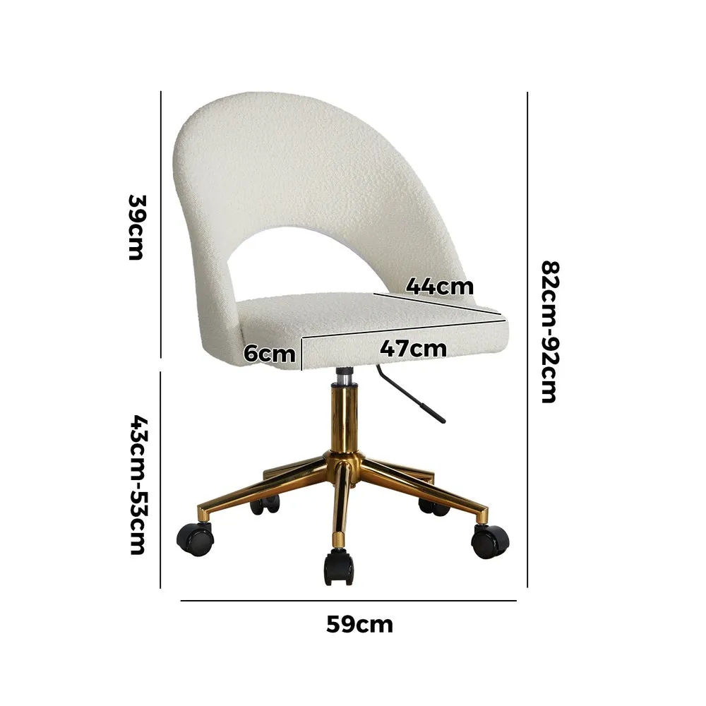 Hollow Armless Home Office Chair Boucle White/Gold/Silver