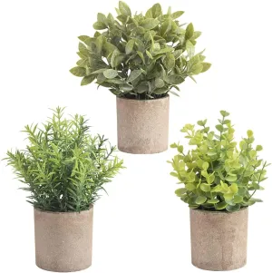 homEdge Artificial Mini Potted Eucalyptus, 3 Packs Artificial Plastic Plant Greenery with Pot for Home, Office Desk Decoration