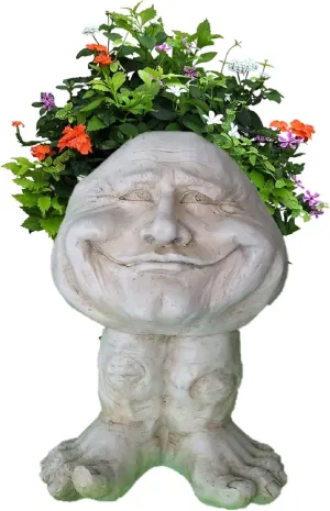 homestyles 12 in. Antique White Papa John The Muggly Statue Face Planter Holds 4 in. Pot