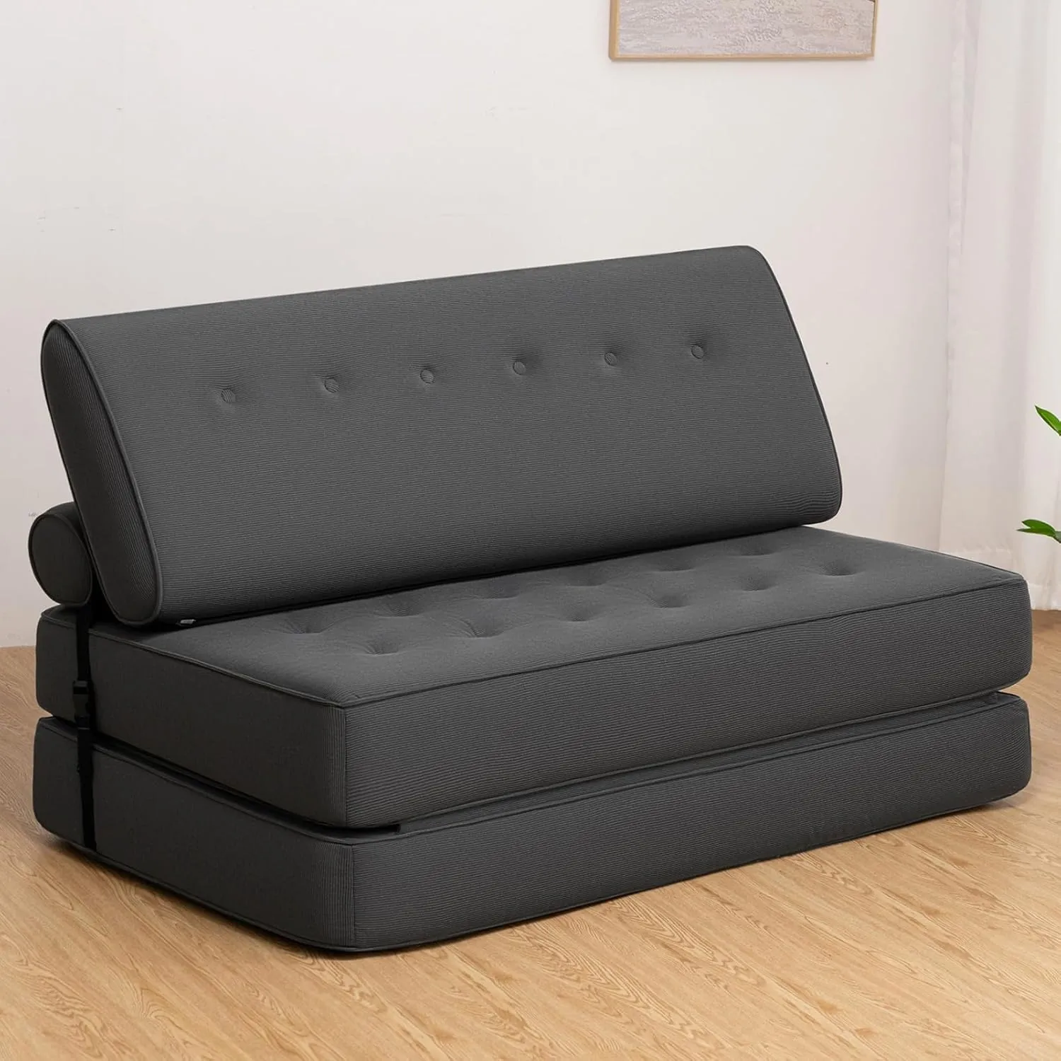 HOMMPA Folding Sofa Bed Sleeper Sofa Chair 3 in 1 Convertible Sofa Bed with 2 Pillows Foldable Mattress with Back Support Floor Lounge Sofa for Home Office Couches Queen Size Grey